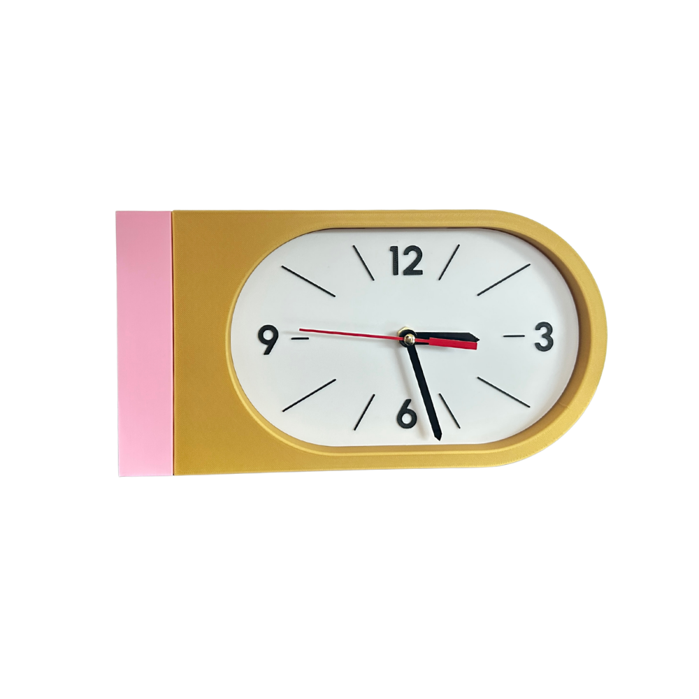 Reloj de Pared Decorativo NOOK – Ovalado Amarillo y Rosado